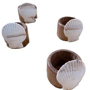 NAPKIN RINGS Wood Nautical Seashell Beach Ocean 1.5 inch Diameter Set of 8